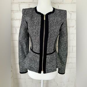 NWOT - DKNY Knit Piped Peplum Jacket - Size 0 - Tweed